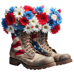 A pair of worn military boots, Memorial Day, isolated on transparent background