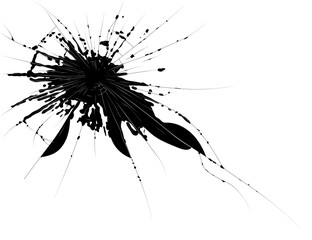 Imitation of a broken LCD screen, black and white hand drawn illustration. Abstract black cracks on glass. Broken Glass. Effect of a damaged TV screen or laptop monitor. Ink blot.