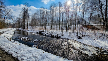 Bicycle path in the winter, the way from Chrastava to the B&iacute;l&yacute; Kostel nad Nisou, Liberec region, Czech Republic