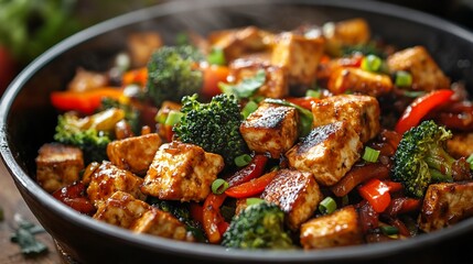 Spicy Tofu Stir-fry with Veggies in Pan