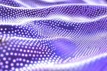 Naklejka premium Abstract purple wave, glowing dots, digital fabric texture. Background blur, website banner
