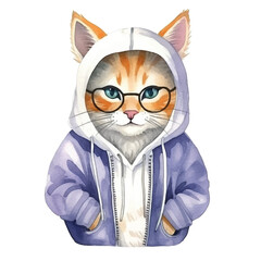 watercolors Cute cool cat wearing glasses illustration