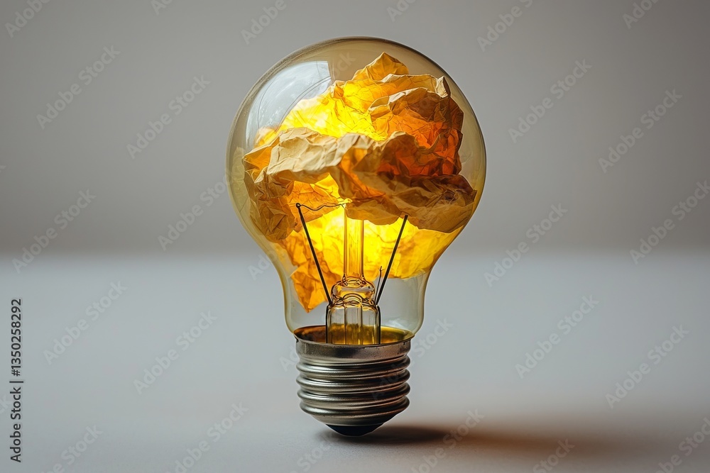 Poster the concept of innovation and problem-solving is creatively represented by a yellow ball of scrap pa