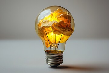 The concept of innovation and problem-solving is creatively represented by a yellow ball of scrap paper with a painted lightbulb illustration