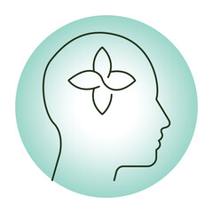 Vector icon for holistic wellness and mindfulness. Shows a human head with a flower, representing holistic health, balance, and spiritual healing.