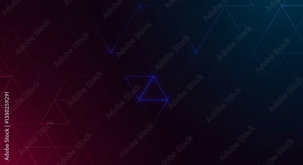 Poster geometric triangle pattern with neon glow effect over gradient background