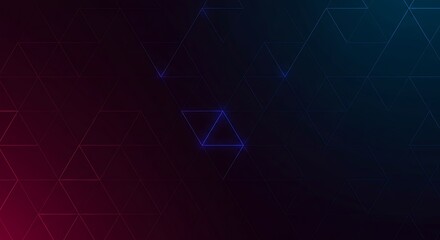 Obraz premium Geometric Triangle Pattern with Neon Glow Effect Over Gradient Background