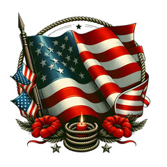 American flag vector illustration of Memorial Day isolated on transparent background
