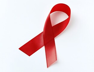 The red ribbon is a symbol of awareness and support for cancer on a white background