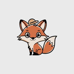 Obraz premium Kawaii Fox Character with Hat and Glasses, orange and white, animal illustration