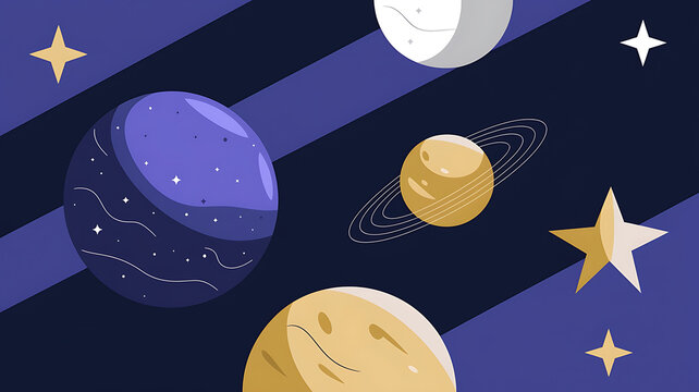 Cosmic planets and stars flat design space background