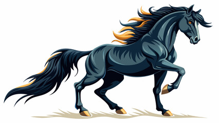 Black Andalusian horse rearing. Isolated on white background.