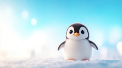 Cute penguin in snowy landscape