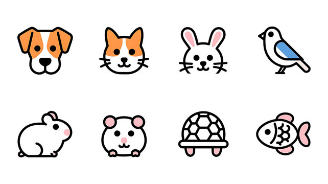 Cute cartoon animal icons vector graphic pet theme