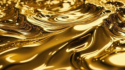 A stunning close-up of flowing molten gold with smooth, reflective textures, creating a sense of luxury, wealth, and exclusivity.