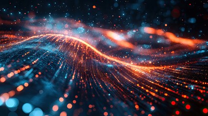 Obraz premium A futuristic data flow explosion with neon glowing rays streaking in motion, creating a sci-fi wallpaper that evokes hyperspeed space travel and dynamic energy. 