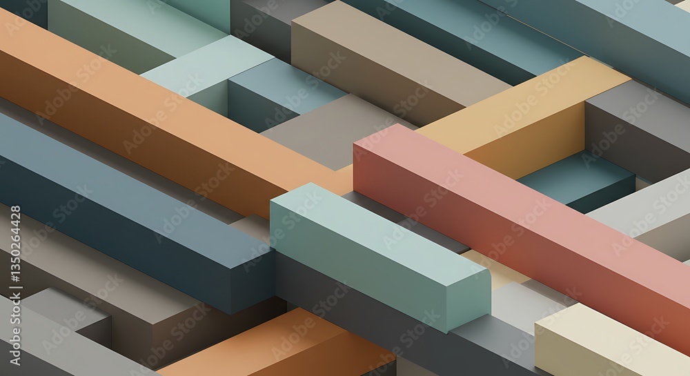 Poster arrangement of rectangular blocks in pastel shades creating geometric texture