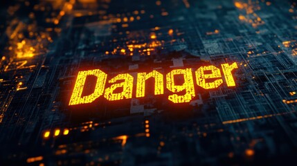 Cyber Danger Warning Glows on Circuit Board