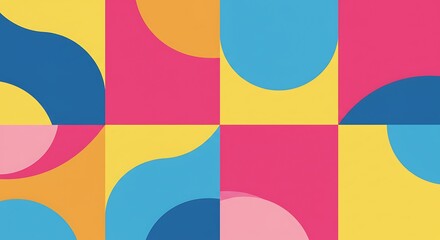 Obraz premium Geometric Pattern with Bright Colors and Abstract Shapes in Minimalist Style