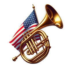 Patriotic Melody Golden Trumpet and American Flag Tribute isolated on transparent background