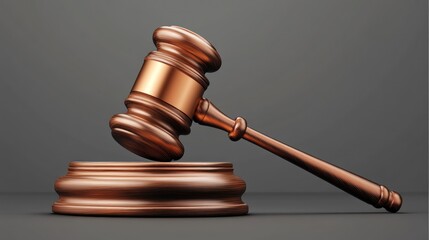 Wooden gavel striking a sound block in a courtroom setting