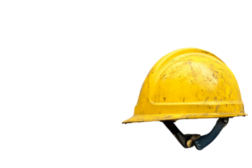 Dirty Yellow Hard Hat on Transparent Background, PNG