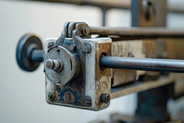Close-up shot of a metal handle on a machine