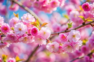 Naklejka premium Close up branch with pink sakura blossoms.