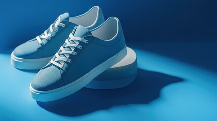 Blue canvas sneakers studio shot, minimal background, product display