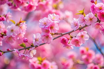 Obraz premium Close up branch with pink sakura blossoms.