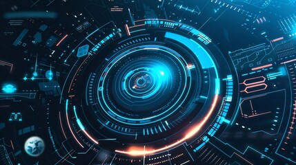 Obraz premium Futuristic digital interface spinning, glowing, abstract background, tech website