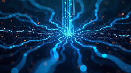 A digital representation of an AI neural network forming interconnected glowing data pathways, symbolizing artificial intelligence, deep learning, and smart computing.