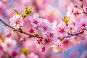 Obraz premium Close up branch with pink sakura blossoms.