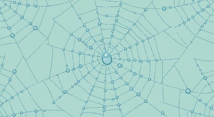 Obraz premium Spiderweb with Water Droplets Illustration on Light Blue Background Texture