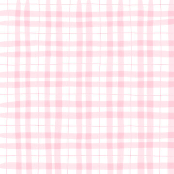 Fototapeta Pink Plaid Gingham Hand Drawn Background Pattern Overlay