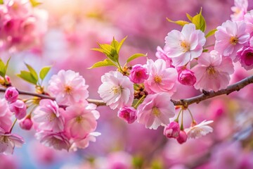 Fototapeta premium Close up branch with pink sakura blossoms.