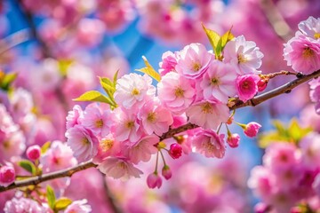 Obraz premium Close up branch with pink sakura blossoms.