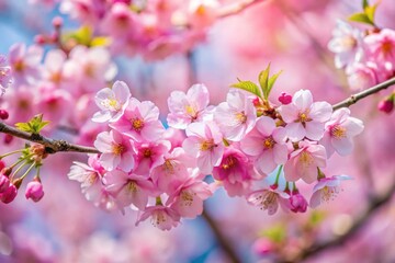 Obraz premium Close up branch with pink sakura blossoms.