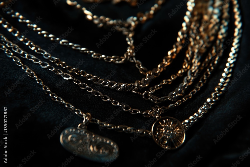 Poster a cluster of metallic chains in a tight bunch, perfect for highlighting textures and patterns