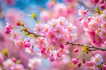 Obraz premium Close up branch with pink sakura blossoms.