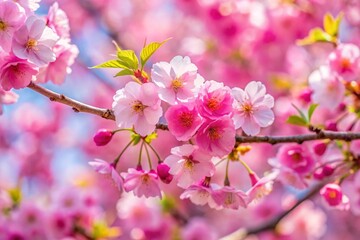 Obraz premium Close up branch with pink sakura blossoms.
