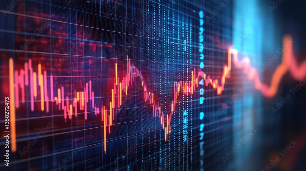 Poster vibrant financial market data visualization with dynamic graphs