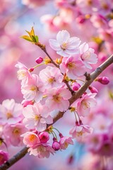 Obraz premium Close up branch with pink sakura blossoms.