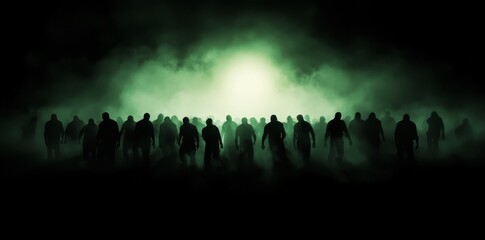 On Halloween, zombies that are haunted roam a spooky fantasy landscape