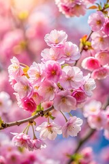 Obraz premium Close up branch with pink sakura blossoms.