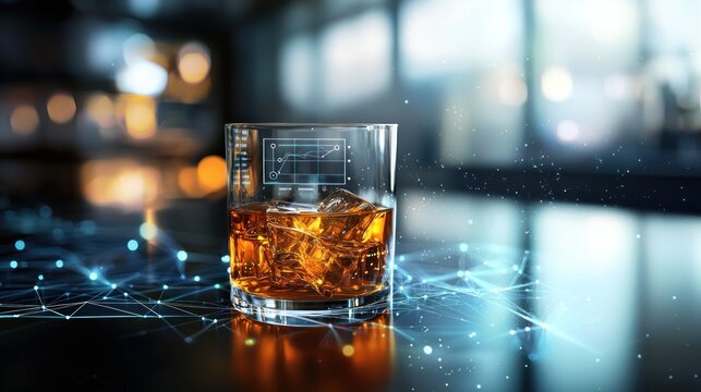 Whiskey Glass with Data Overlay:  A Blend of Tradition and Technology