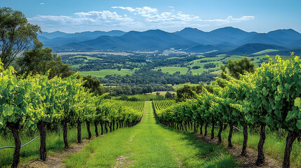 Fototapeta premium Vineyard panorama amidst rolling hills