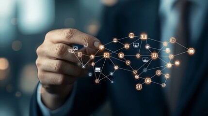 complex illustration of network and team connecting together in an array for business	