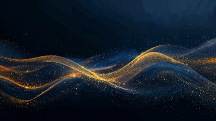 A stunning abstract representation of golden digital waves flowing across a dark background, symbolizing energy, futuristic technology, and artificial intelligence.