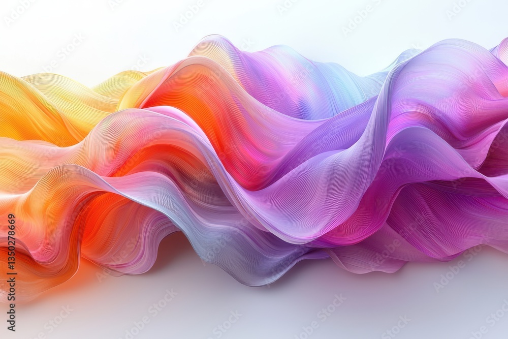 Poster vibrant abstract waves of colorful flowing forms on a white background